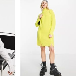 Yellow sweater turtleneck dress